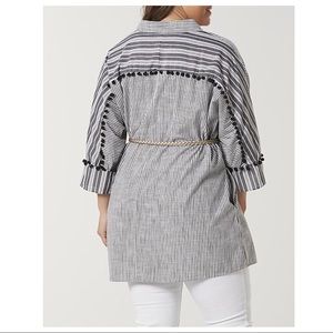 Plus size boho tassel pom pom striped office top